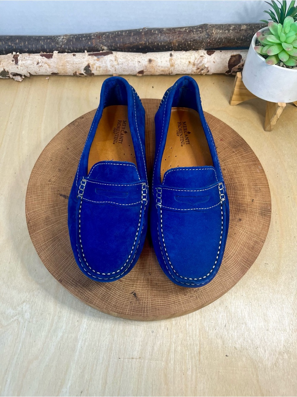 Mercanti Fiorentini Blue Suede Driving Moccasins Loafers Size 7B